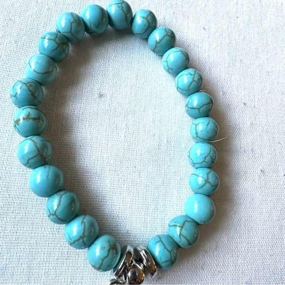 Fashion Jewelry Turquoise Stretch Bracelet Silver Tree Of Life Charm NWOT - Picture 3 of 4